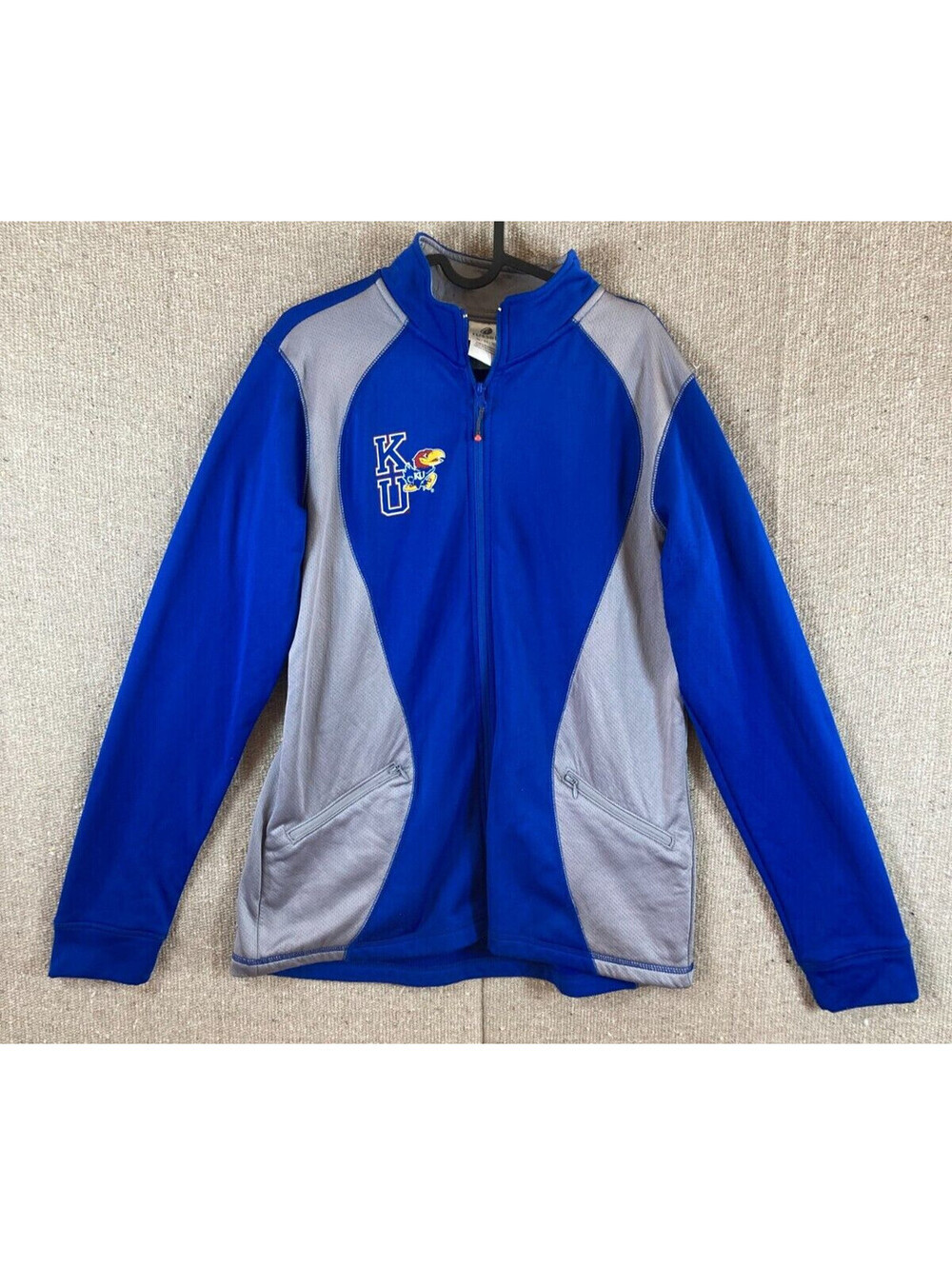 Mens Sz XL KANSAS Jayhawks Blue Gray Full Zip Blue Sweater Mock Neck